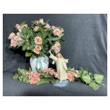 Faux Flowers Pottery Style Vase, Figurine