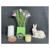 Ceramic Rabbit, Paperweight, Lotus Sculpture