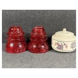 Red Crackle Hemingray Insulators(2), Potpourri Jar