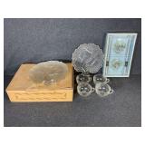 Hazel-Atlas tree of life glass plate &cup, candles