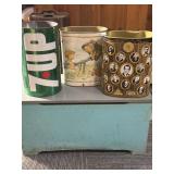 Wooden Chest/ Box, Metal Trash Cans (3)