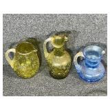 Green Crackle Glass Pitcher (2), Blue Crackle