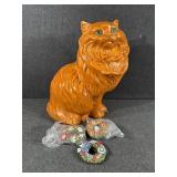 Orange Ceramic Cat, Small Floral Resin Wreaths(3)