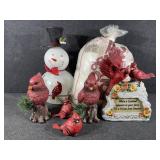 Snowman with Cardinal Painting, Faux Christmas