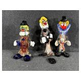 Hand Blown Glass Clown Figurines(3)