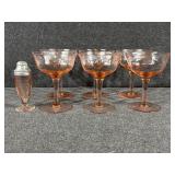 Etched Pink Depression Glass Martini Glasses(6),