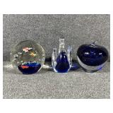 Glass Apple Paperweight, Glass Swan Paperweight,