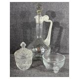 Glass Decanter(has crack), Small Glass Candy D