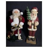 Plush Santa, Ceramic Santa On A Wood Base