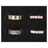.925 Faux Pearl Rings(2), Abalone Inlay Rings(2)
