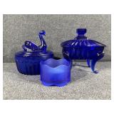 Indiana Glass Cobalt Blue Footed Trinket Box