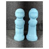 Fenton Blue Satin Kissing Boy and Girl
