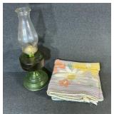 Oil Lamp, Floral Rag Rug