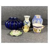 Small Floral Ginger Jar, Cobalt Blue Bowl, Small