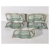 Canada One Dollar Bills(5)
