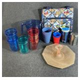 Plastic Cups (11), Blue Pitcher, Contigo Straw