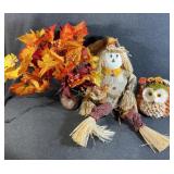 Fall Owl Decor, Fake Leaves, Lightup Scarecrow,