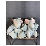 Country Fabric Mouse Dolls On Bench