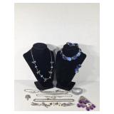 Silver Tone Rhinestone Jewelry, Faux Turquoise