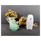 Gold Tone Panther Flower Pot, Small White P