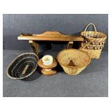 Wooden Shelf and Wicker Baskets