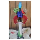 Ruffled Edge Vase with Glass Flowers