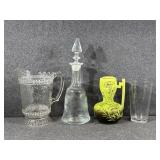 Glass Decanter, Glass Pitcher, Green Ceramic Bud