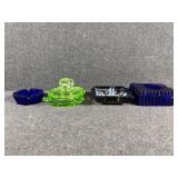 Vaseline Glass Elephant Ashtray, Cobalt Blue
