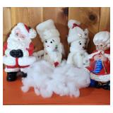 Ceramic Santa & Mrs. Claus, Fabric Snowman