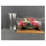 Hurricane Chimney With Faux Flowers, Glass Vase