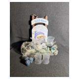 Blue & Silver Centerpiece, Snowman Hanging Sign