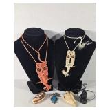 Owl Necklaces(3), Owl Pendant, Sea Shell Pendant,