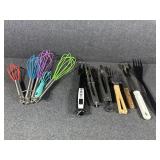 whisk (5), tongs, precision meat thermometer