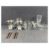 Stainless steel warmer (2), glass coffee cups (2),