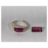 Gold Toned Signet Ring with Faux Ruby, Faux Red