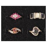 18k GE Ring with Black Glass Gems, .925 Rings: