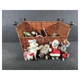 Christmas Stuffed Animals with Wicker Container