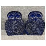 Blenko Cobalt Blue Owl Bookends (2)