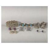 Rhinestone Bracelet with Earrings, Blue Stone