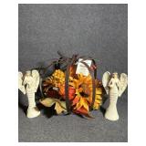 Metal Frame Pumpkin W/Faux Flowers Table Decor