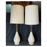 Mid-Century Modern Ceramic and Walnut Lamps