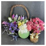 Silk Flower Hanging Basket, Flower Table