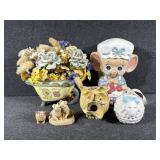 Ceramic Mouse Figurine, Plush Sheep Figurine,