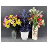 3 Vases with Faux Flowers
