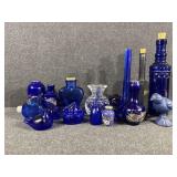 Blue Glass Bottles, Small Glass Blue Bird, Blue