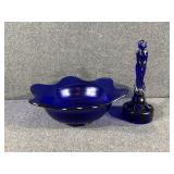 Cobalt Blue Lady Flower Frog & Bowl