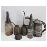 Oil Cans(3), Oil Jars(2), 1 Quart Liquid Huffman
