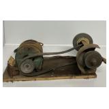Belt Driven Bench Grinder On A Wood Base