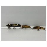 3 Wooden Lures: Paw Paw, C.C.B. Co., Heddons