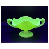 Fenton Lime Green Uranium 2-Handled Compote